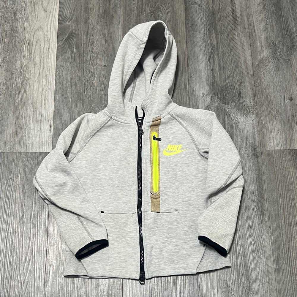 Nike Tech kids full-zip hoodie/light grey&neon yellow/ size XS